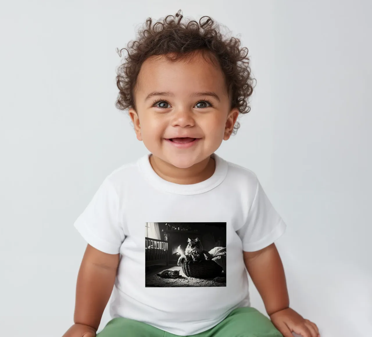 Chatte et quatre chatons. Noir et blanc. Baby T-Shirt von Thierry vobmann photography