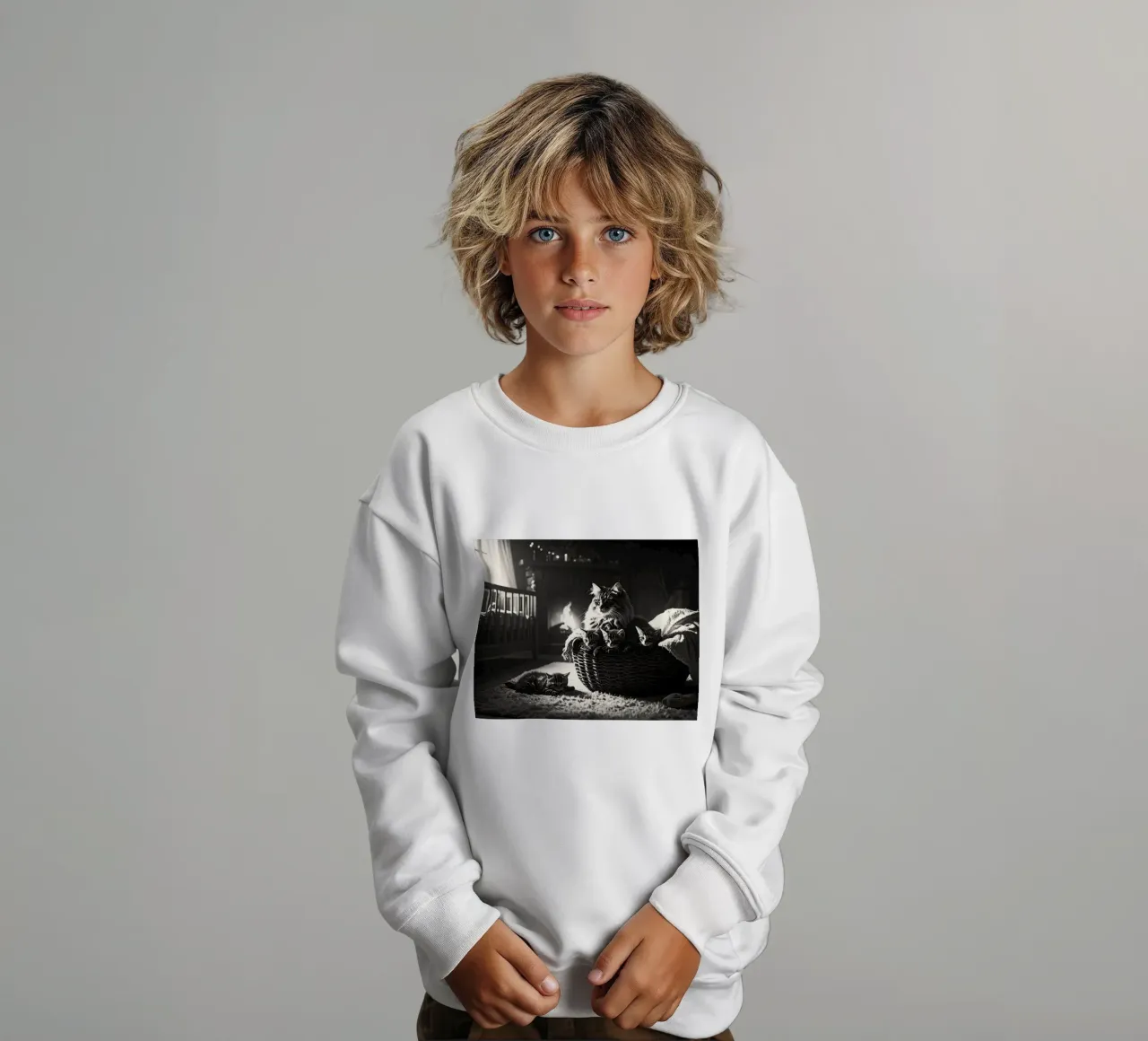 Chatte et quatre chatons. Noir et blanc. kids sweatshirt by Thierry vobmann photography