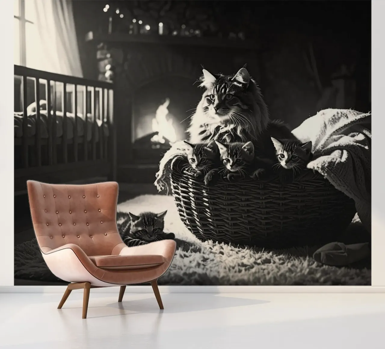 Chatte et quatre chatons. Noir et blanc. photo wallpaper by Thierry vobmann photography