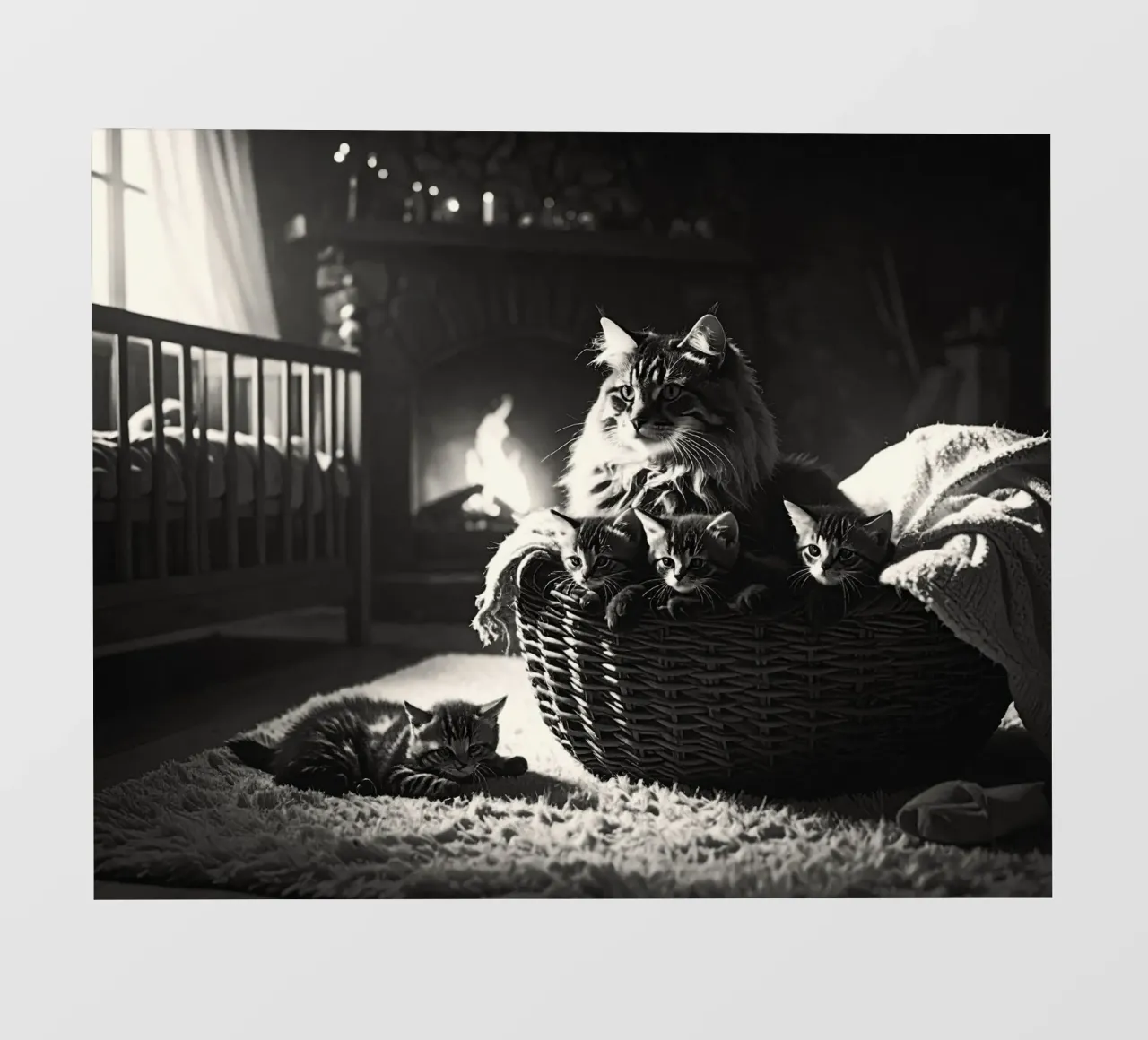 Chatte et quatre chatons. Noir et blanc. photo wallpaper by Thierry vobmann photography