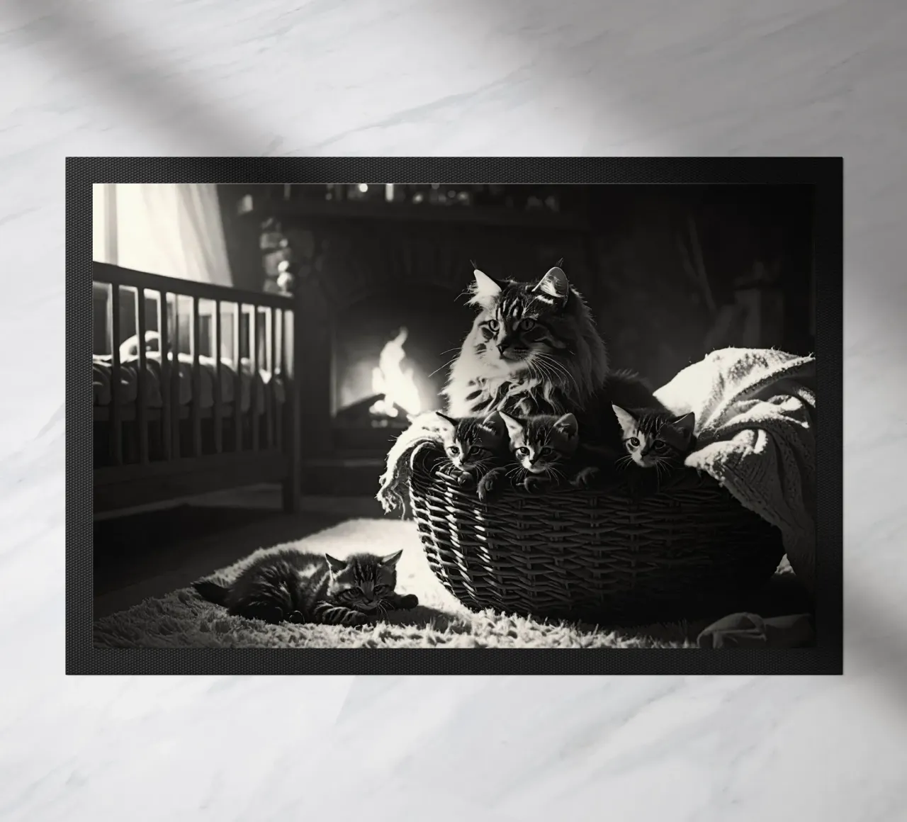Chatte et quatre chatons. Noir et blanc. zerbino da Thierry vobmann photography