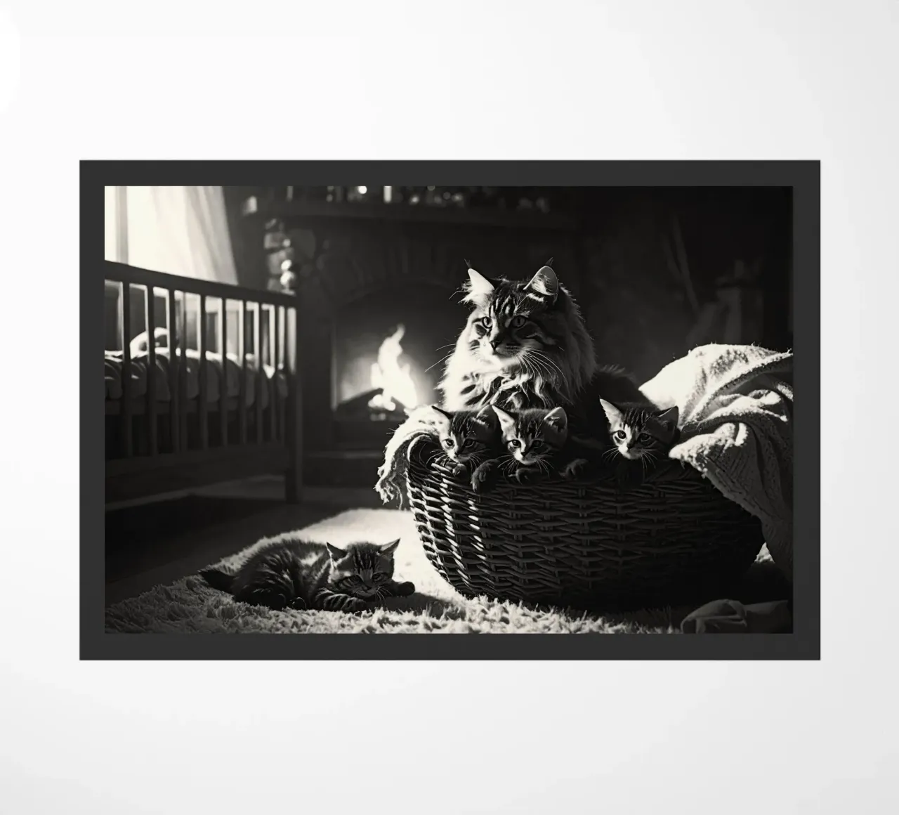 Chatte et quatre chatons. Noir et blanc. zerbino da Thierry vobmann photography