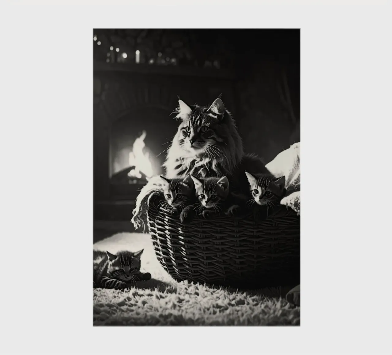 Chatte et quatre chatons. Noir et blanc. Notizbuch von Thierry vobmann photography