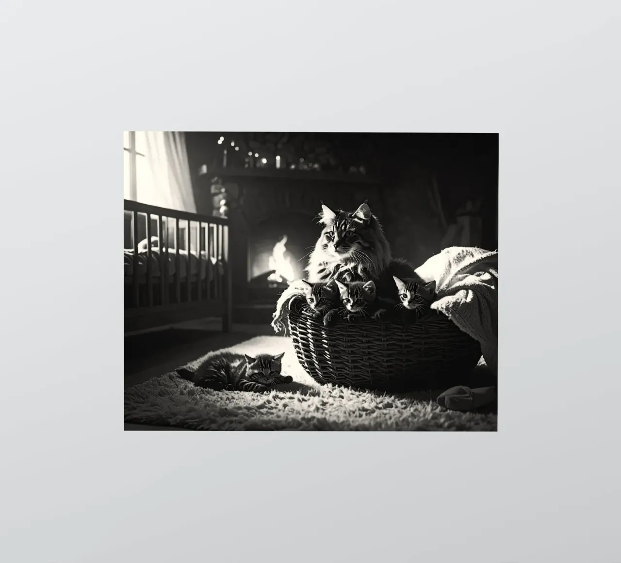 Chatte et quatre chatons. Noir et blanc. sticker by Thierry vobmann photography
