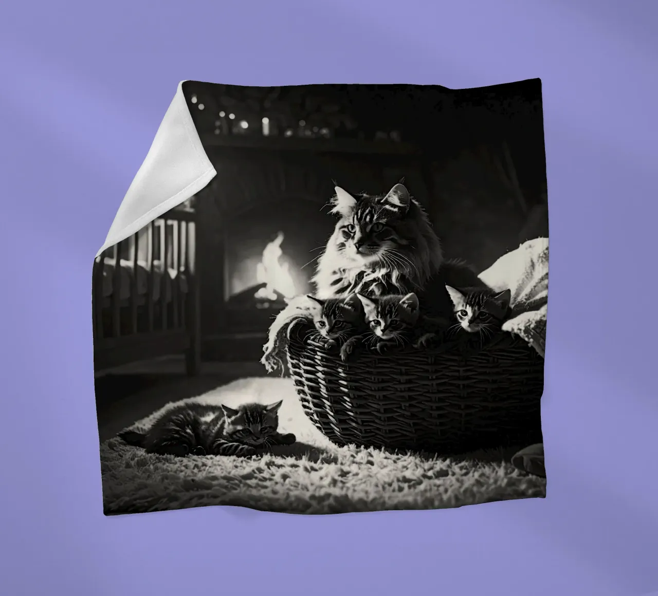 Chatte et quatre chatons. Noir et blanc. coperta in pile da Thierry vobmann photography