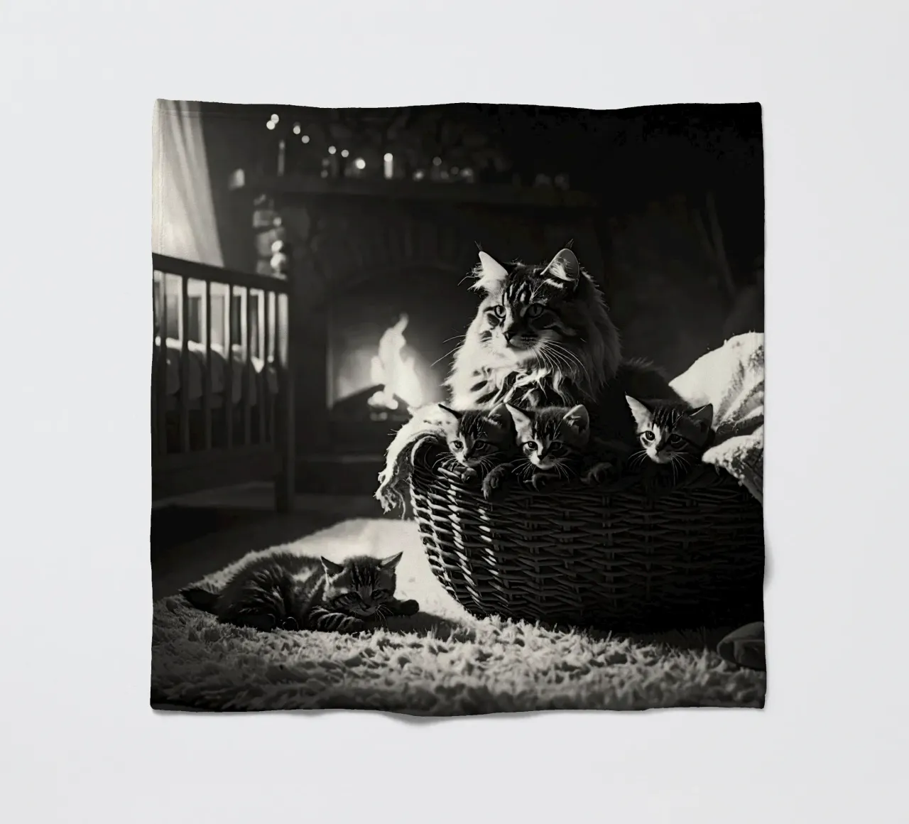 Chatte et quatre chatons. Noir et blanc. coperta in pile da Thierry vobmann photography