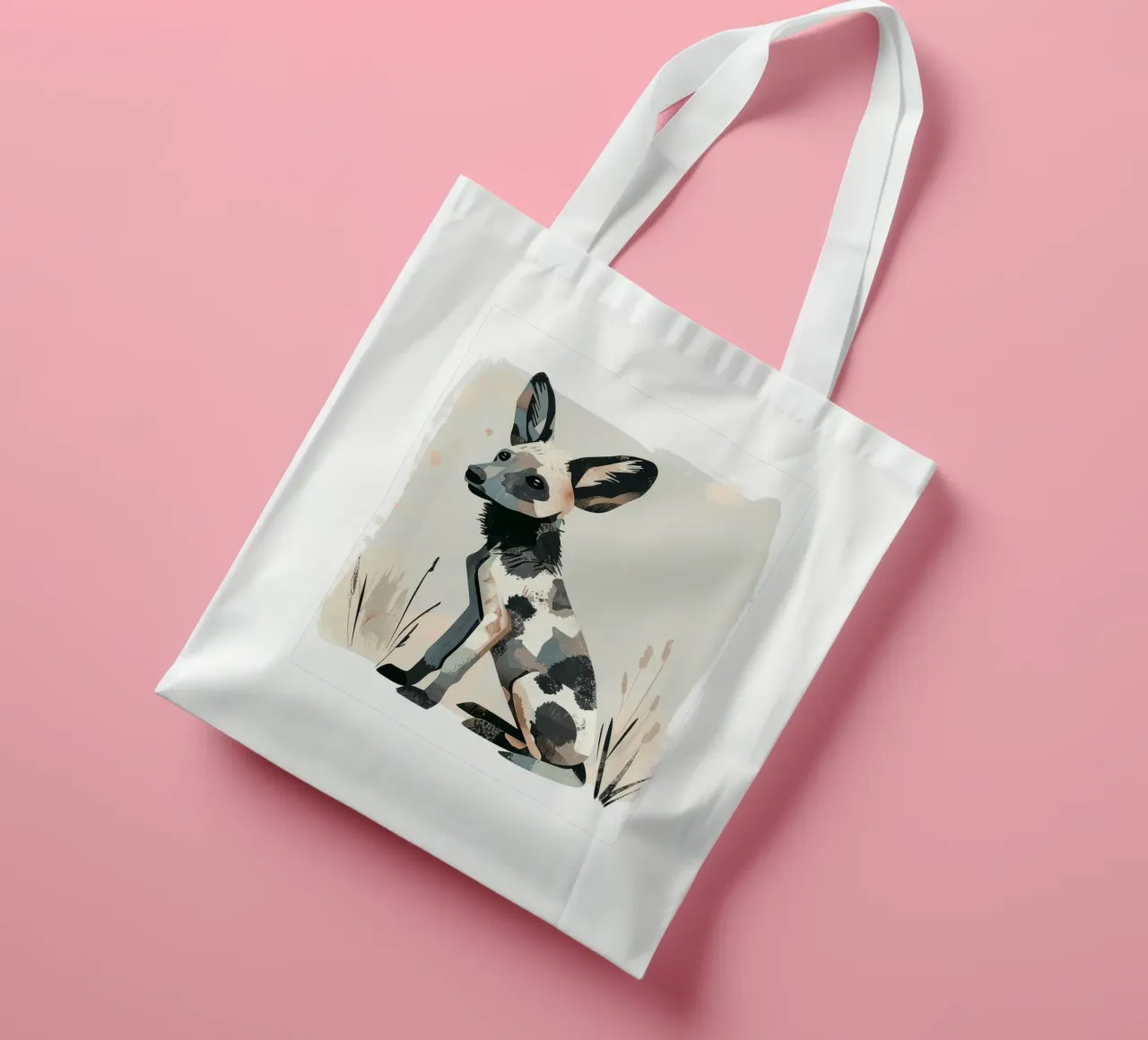 Illustrazione stilizzata di un cucciolo di cane selvatico africano borsa in juta da DesignDoodle