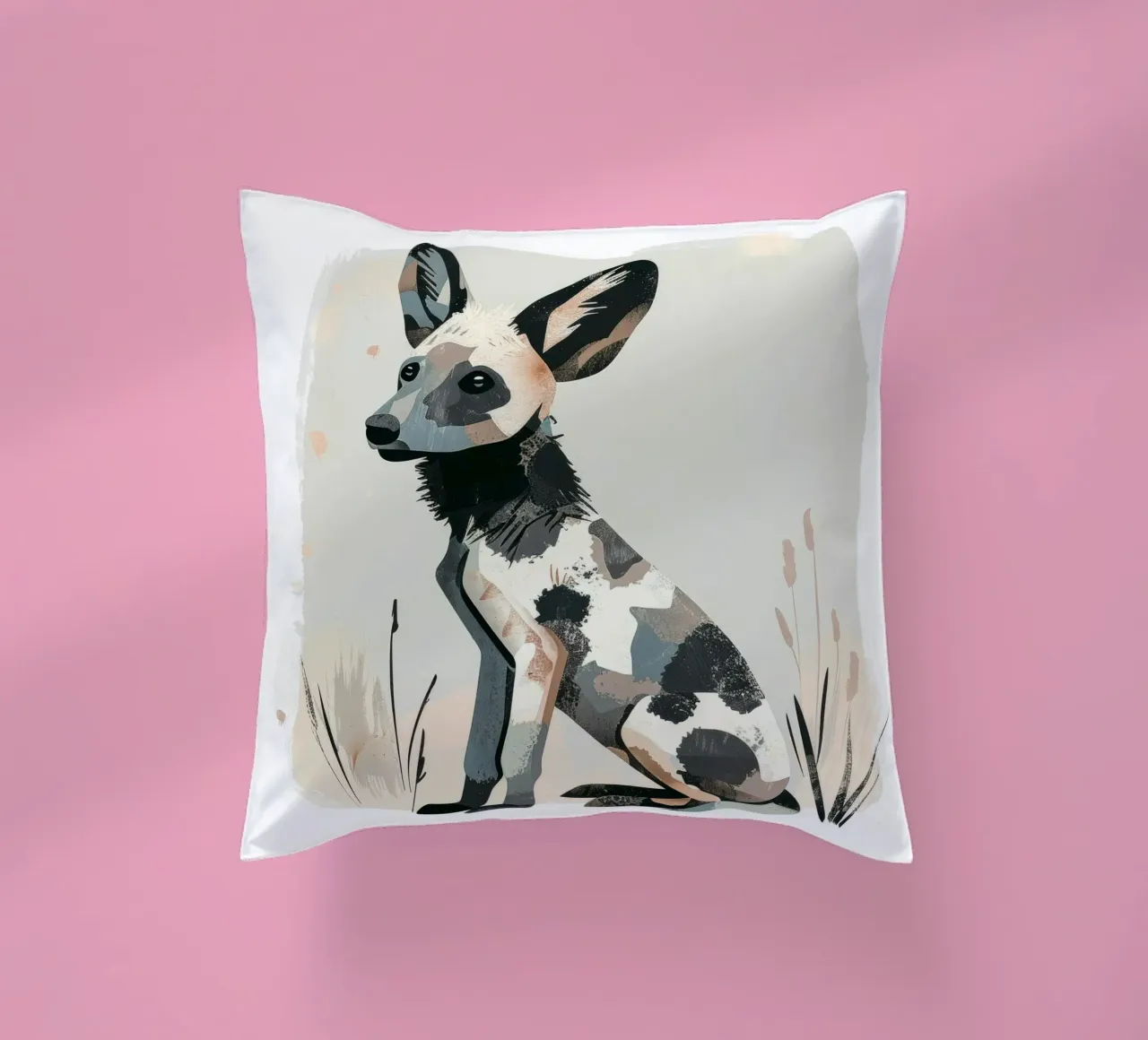 Illustrazione stilizzata di un cucciolo di cane selvatico africano cuscino da DesignDoodle