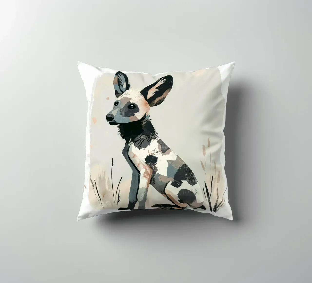 Illustrazione stilizzata di un cucciolo di cane selvatico africano cuscino da DesignDoodle