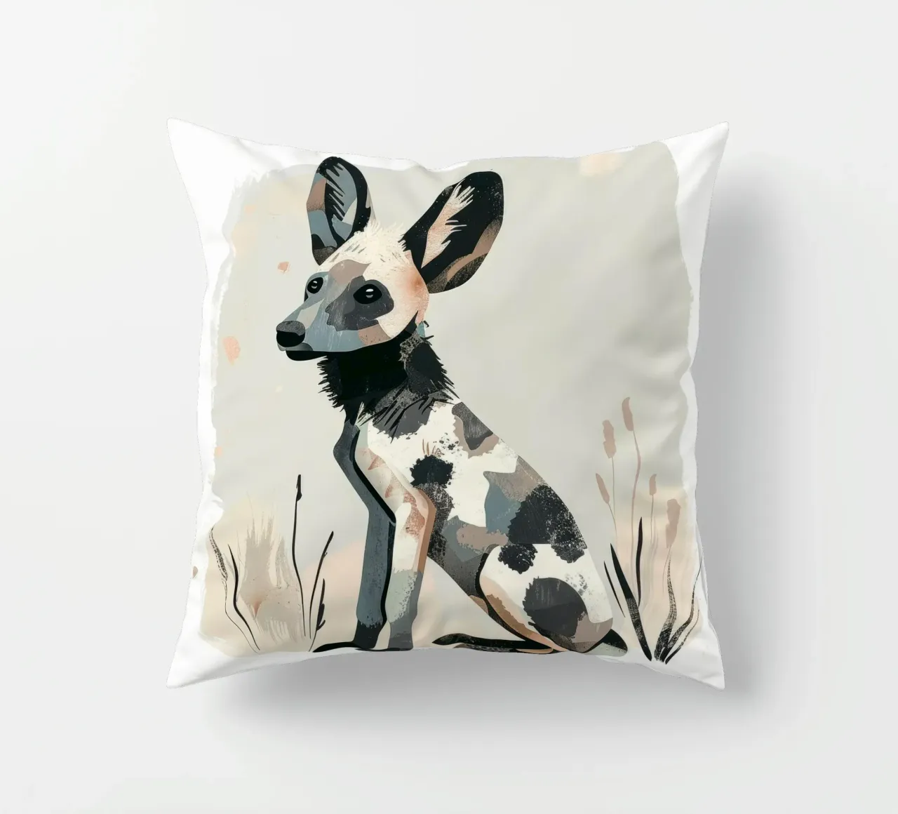Illustrazione stilizzata di un cucciolo di cane selvatico africano cuscino da DesignDoodle
