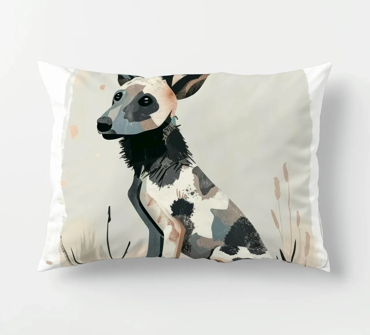 Illustrazione stilizzata di un cucciolo di cane selvatico africano cuscino da DesignDoodle