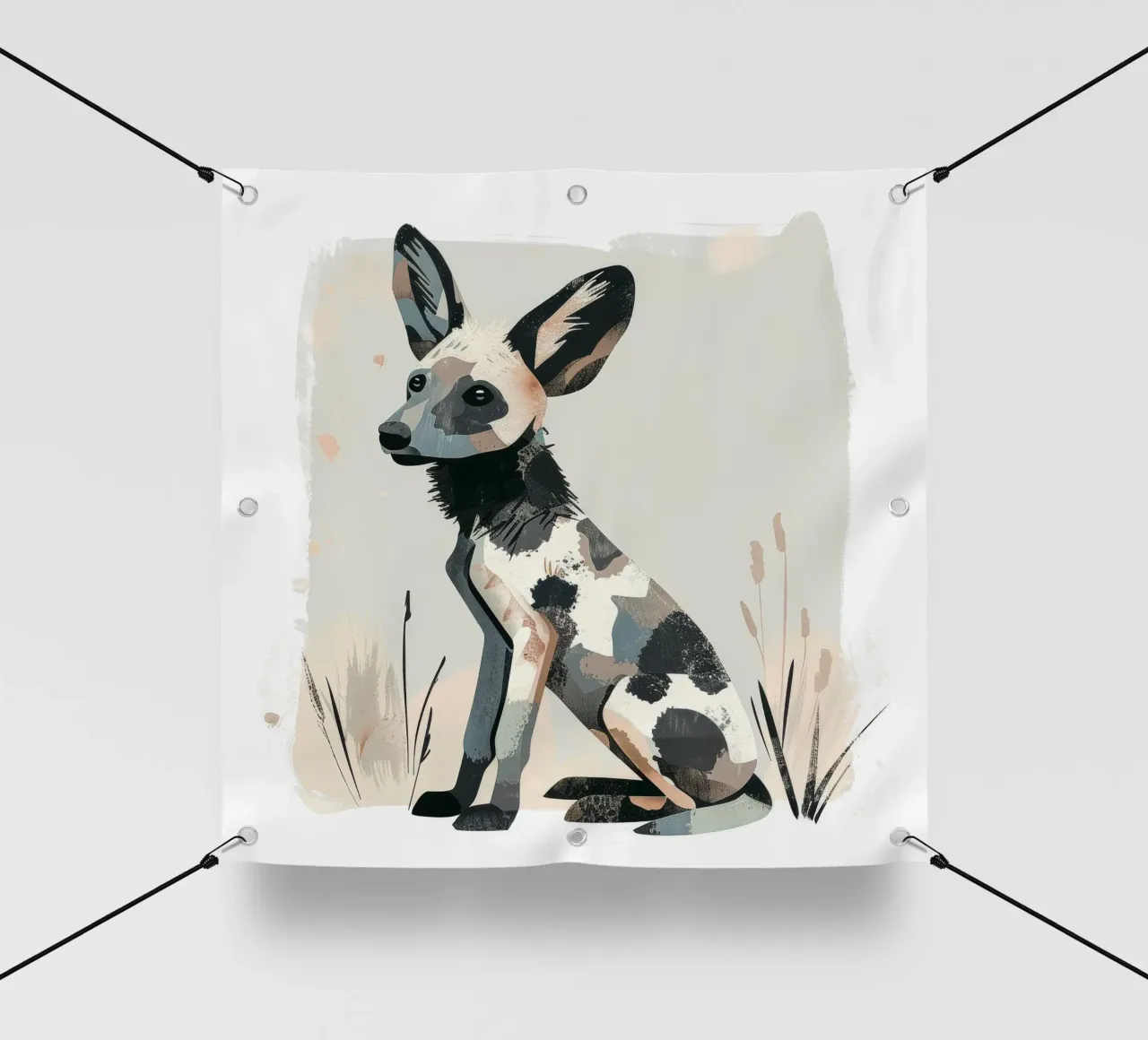Illustrazione stilizzata di un cucciolo di cane selvatico africano telo in pvc da DesignDoodle