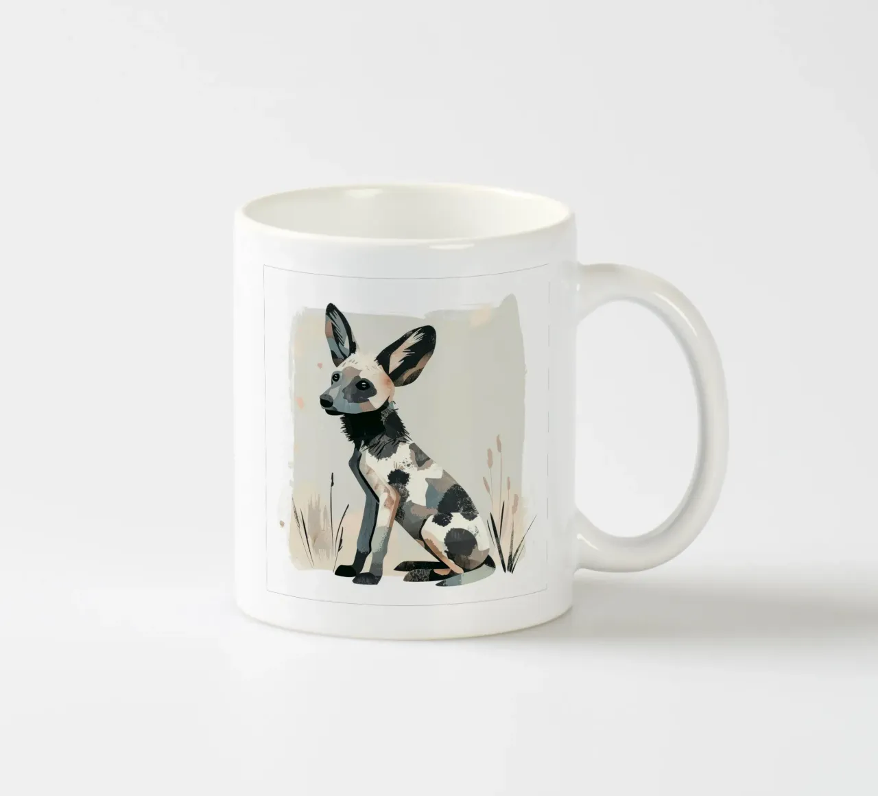Illustrazione stilizzata di un cucciolo di cane selvatico africano tazza in ceramica da DesignDoodle