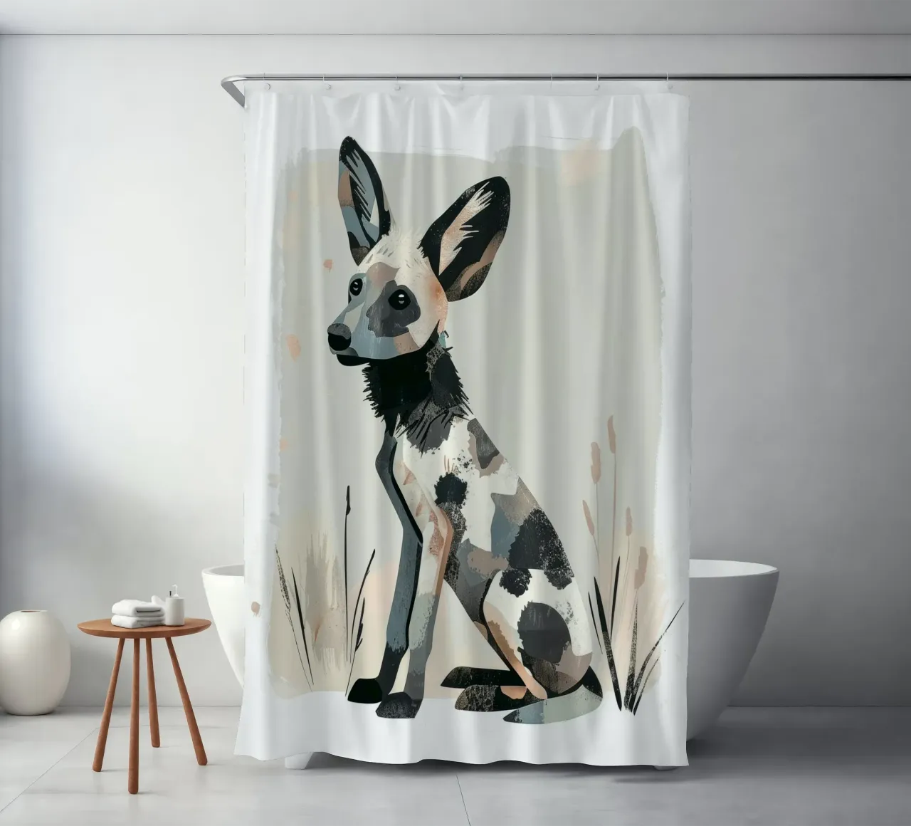 Illustrazione stilizzata di un cucciolo di cane selvatico africano tenda da doccia da DesignDoodle