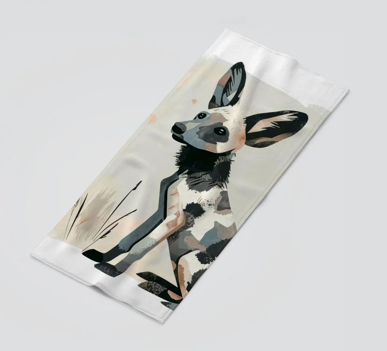 Gestileerde illustratie van een Afrikaanse Wilde Honden Pup strandhanddoek van DesignDoodle