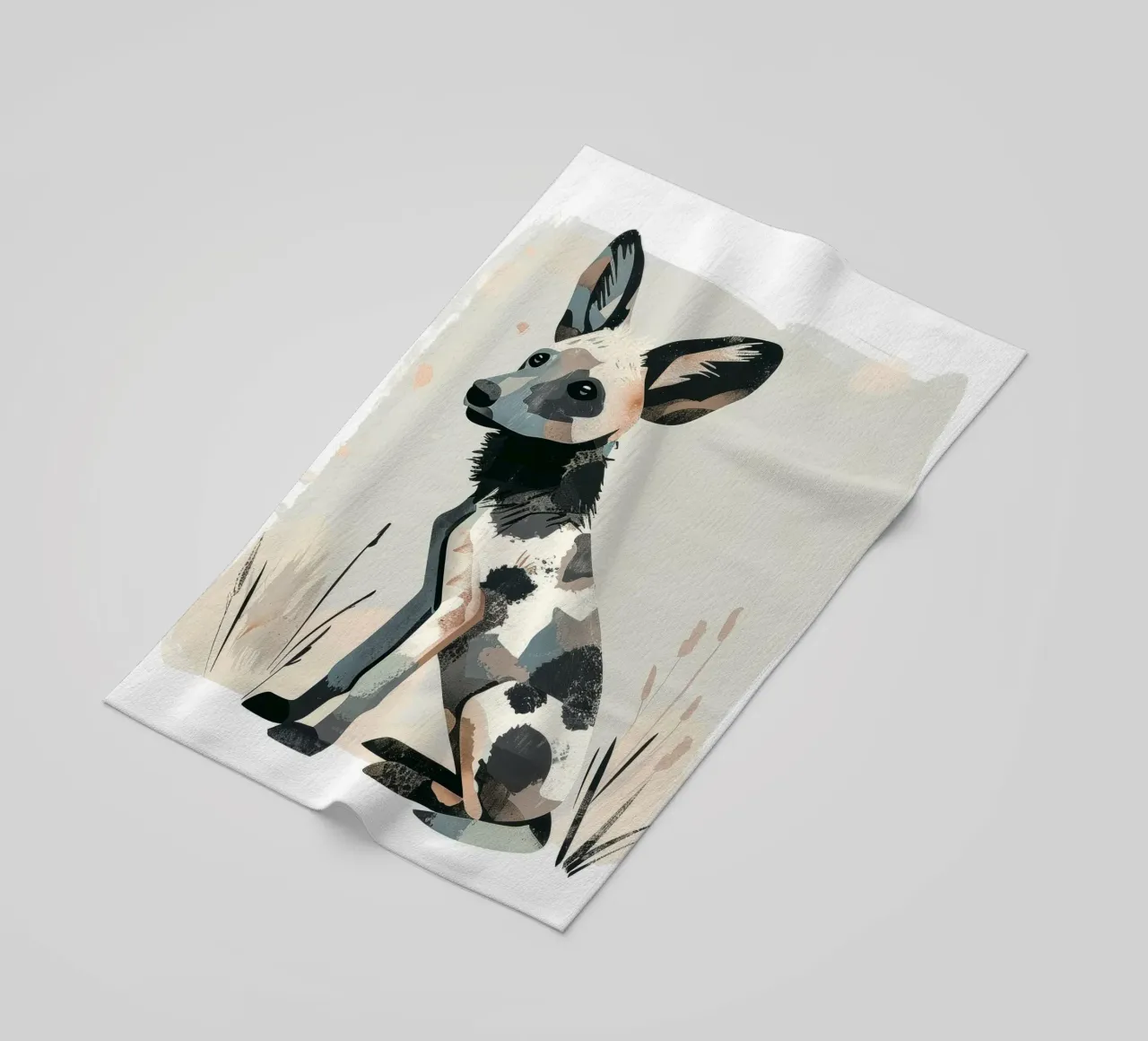 Gestileerde illustratie van een Afrikaanse Wilde Honden Pup strandhanddoek van DesignDoodle