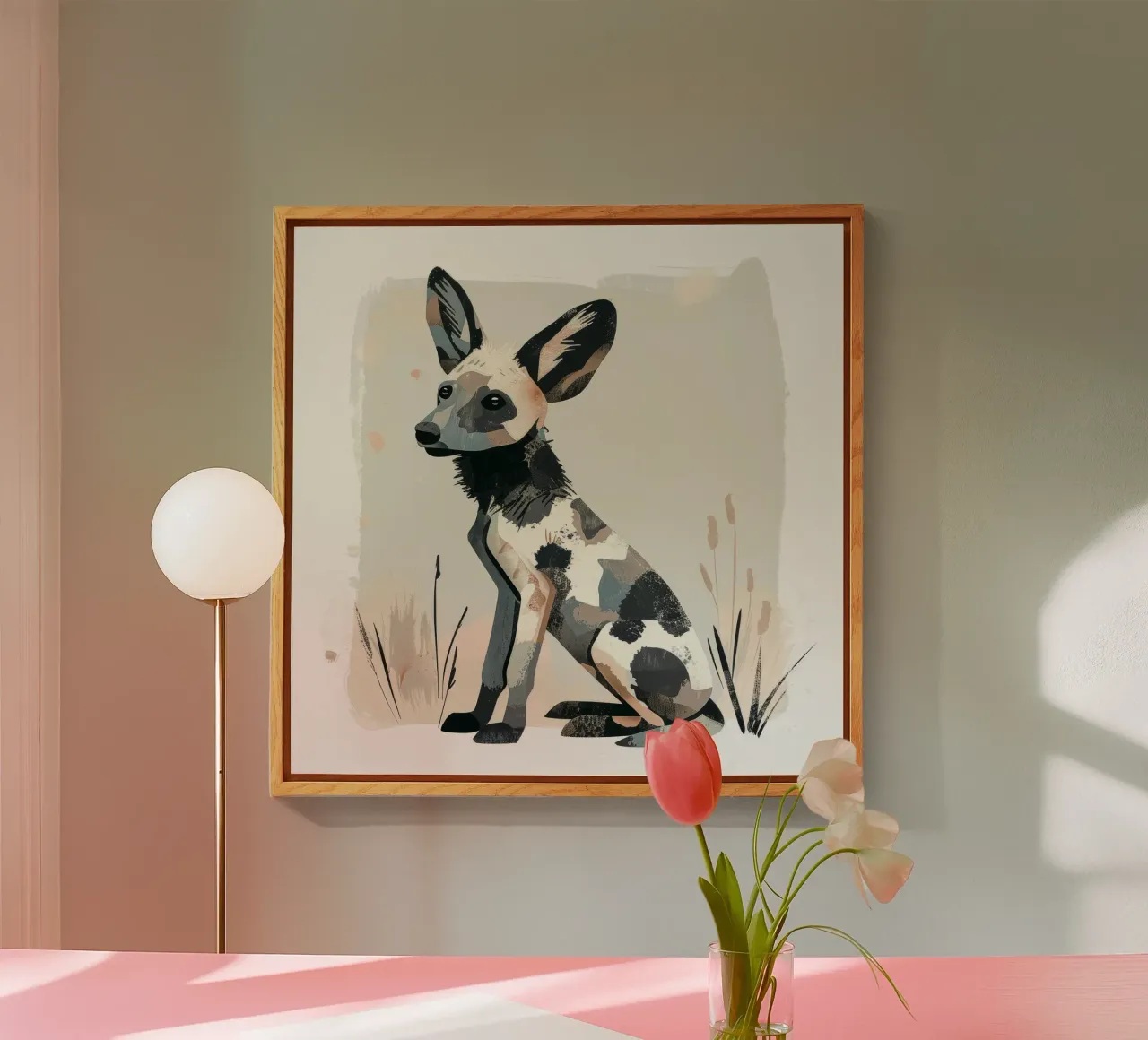 Ilustración estilizada de un cachorro de perro salvaje africano metacrilato de DesignDoodle