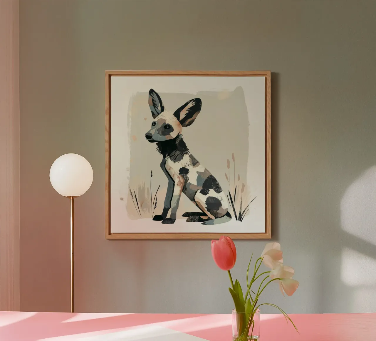 Ilustración estilizada de un cachorro de perro salvaje africano aluminio dibond de DesignDoodle