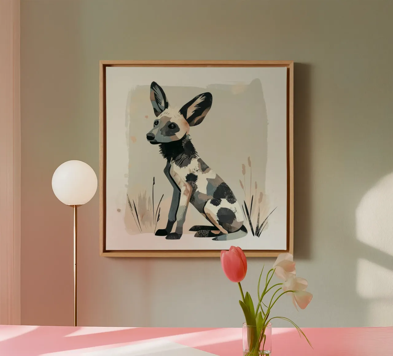 Illustrazione stilizzata di un cucciolo di cane selvatico africano tela con Cornice a cassetta da DesignDoodle