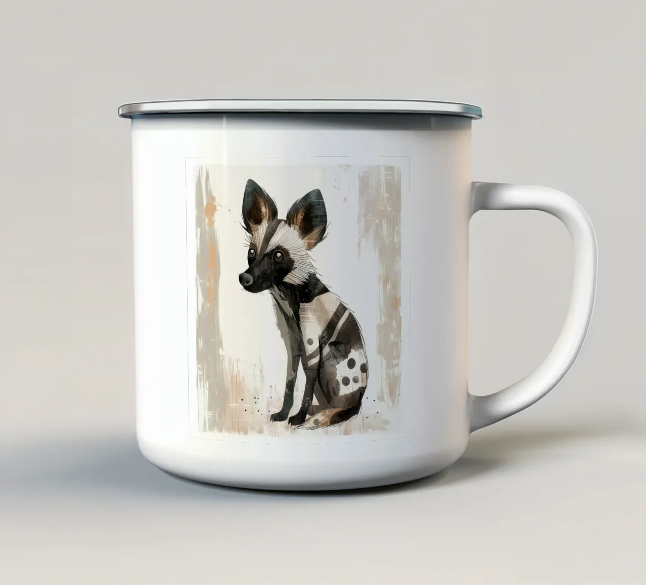 Illustrazione stilizzata di un cane selvatico africano tazza in smalto da DesignDoodle