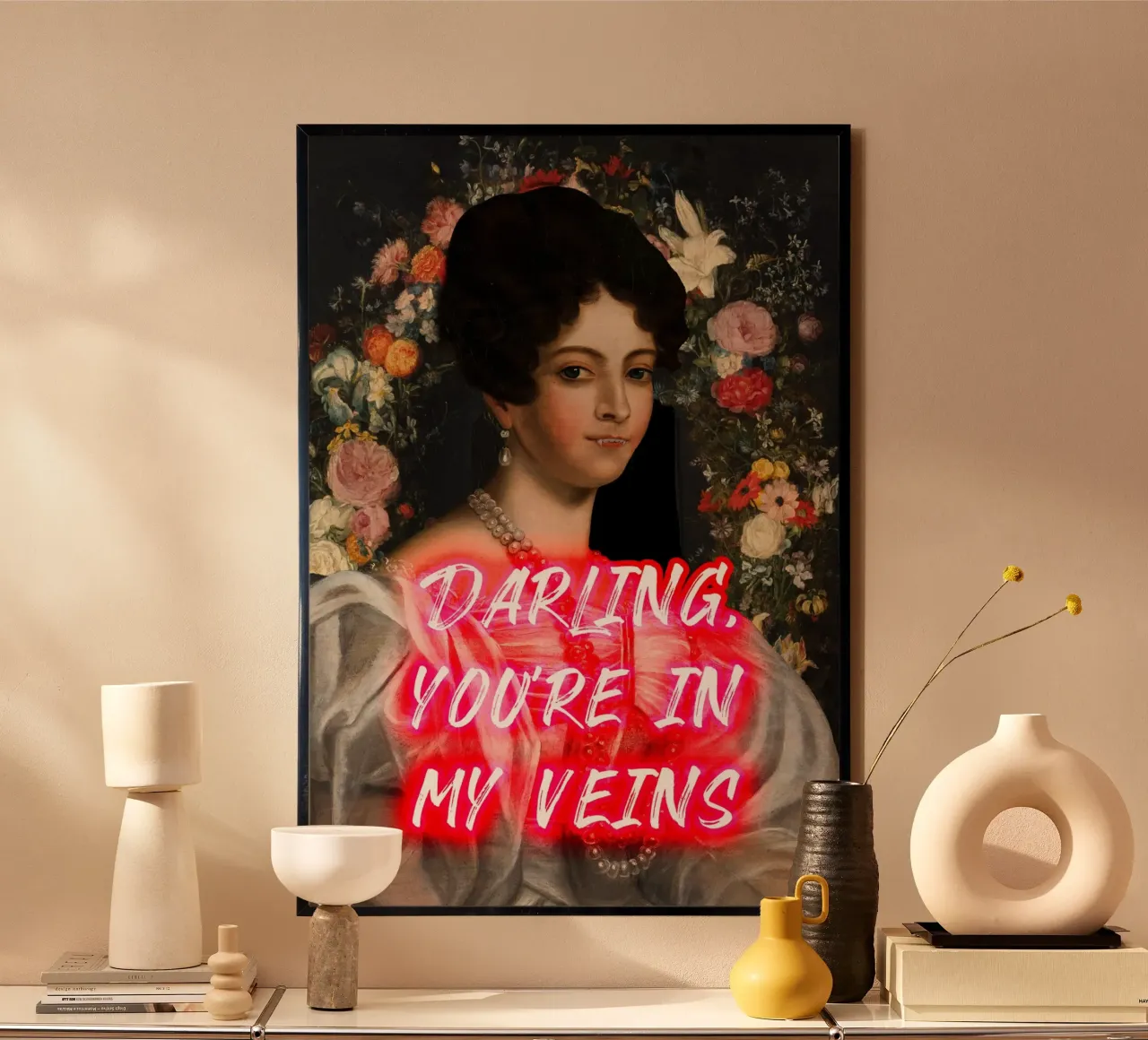 Vampire Woman Neon Text poster con telaio in legno da GraceDigitalArtCo