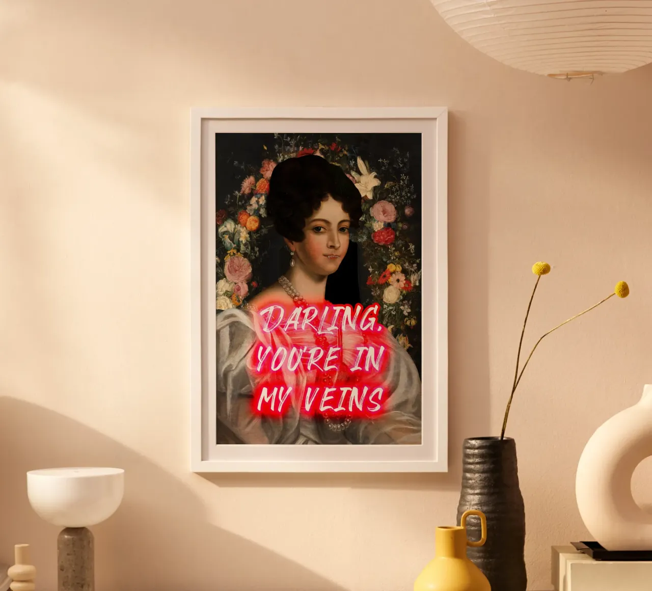 Vampire Woman Neon Text poster con telaio in legno da GraceDigitalArtCo
