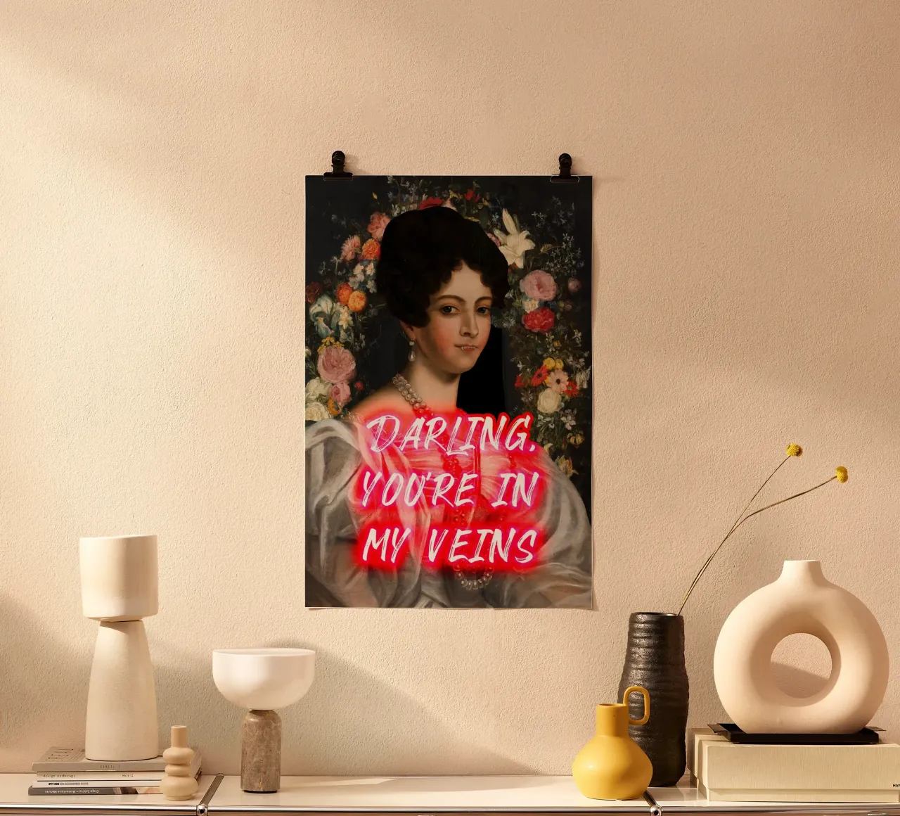 Vampire Woman Neon Text poster con telaio in legno da GraceDigitalArtCo