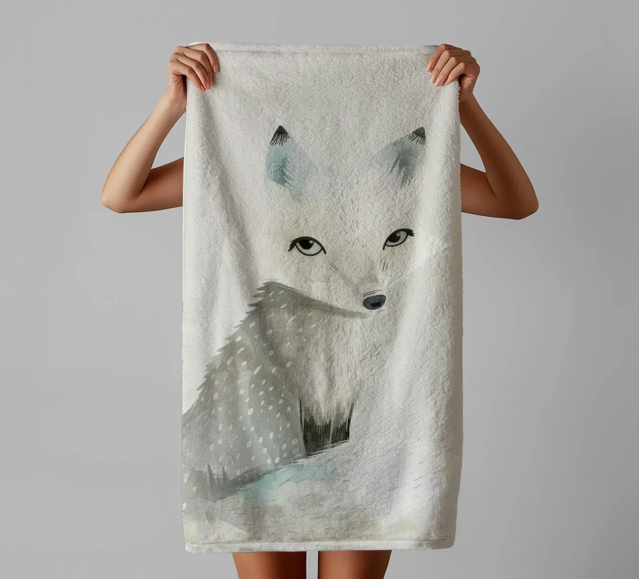Stylized Illustration of an Arctic Fox 2 towel by DesignDoodle