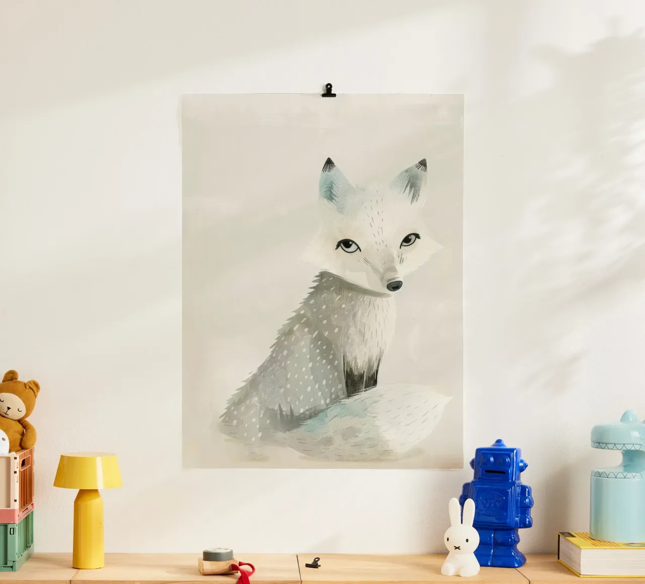 Stilisierte Illustration eines Polarfuchses 2 Poster mit Kunststoffrahmen von DesignDoodle