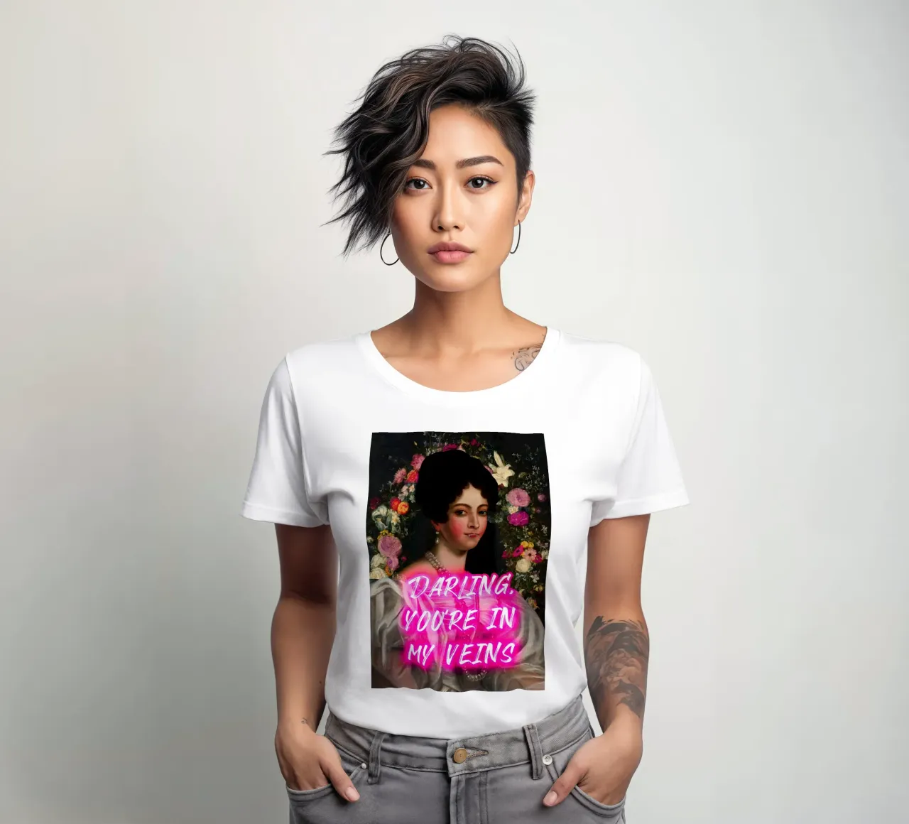 Vampire Woman Neon Pink women's fitted t-shirt by GraceDigitalArtCo