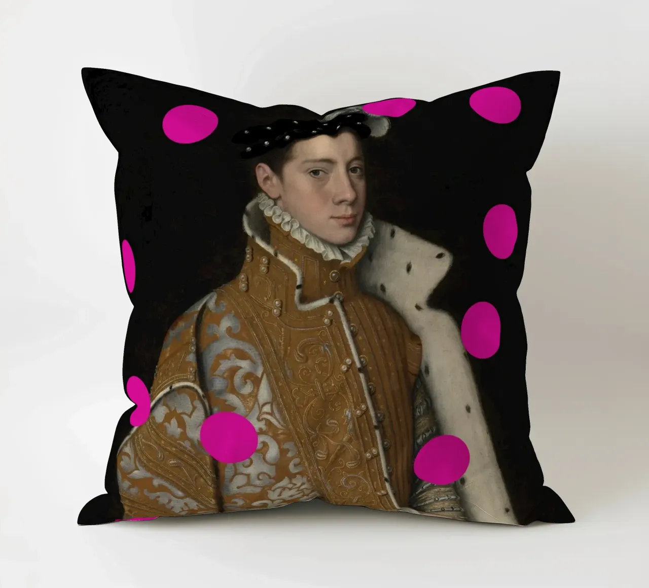Man with Pink Dots decorative cushion by GraceDigitalArtCo