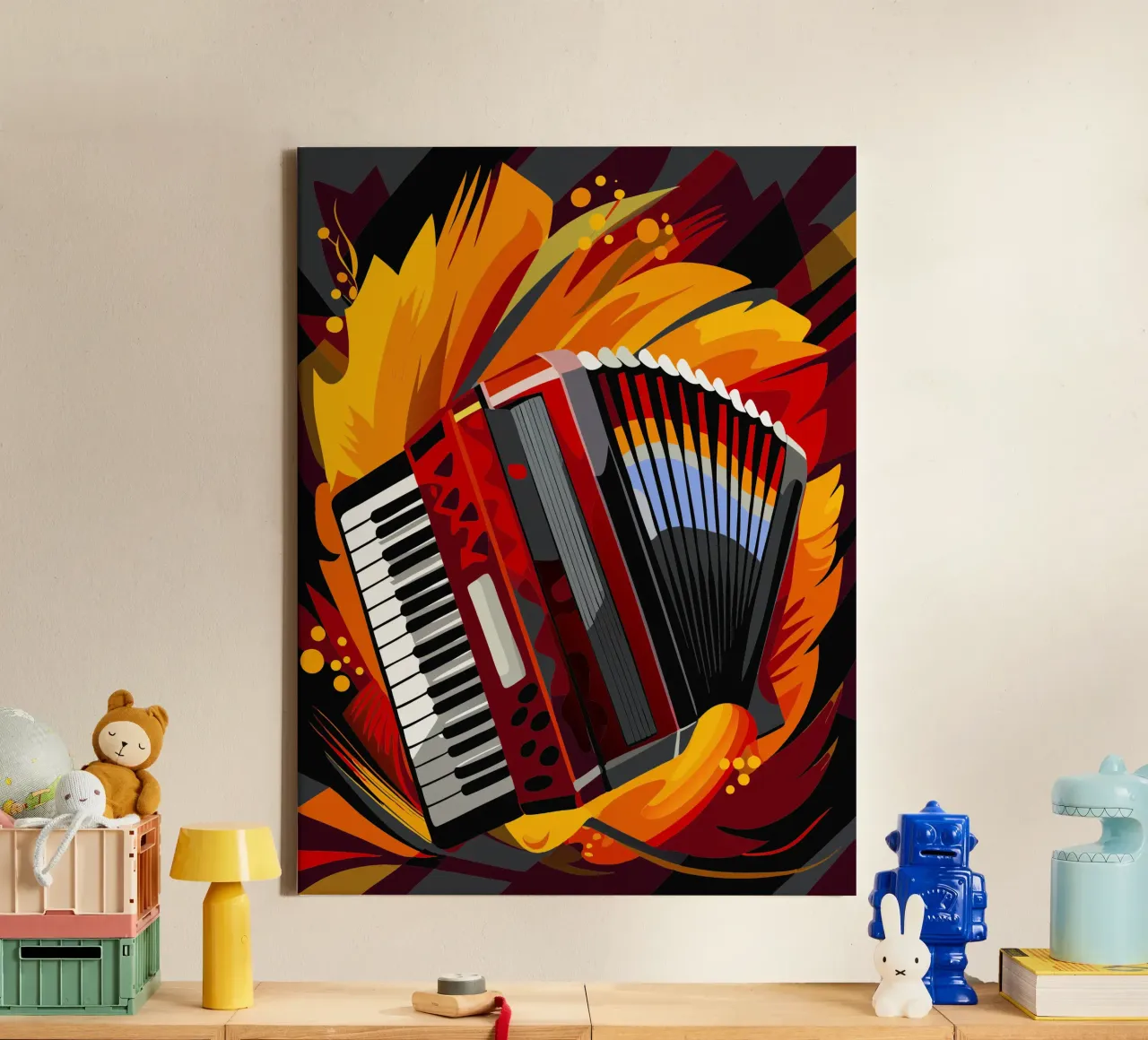 accordeon schilderij moderne kunst canvas met Baklijst van jasmine