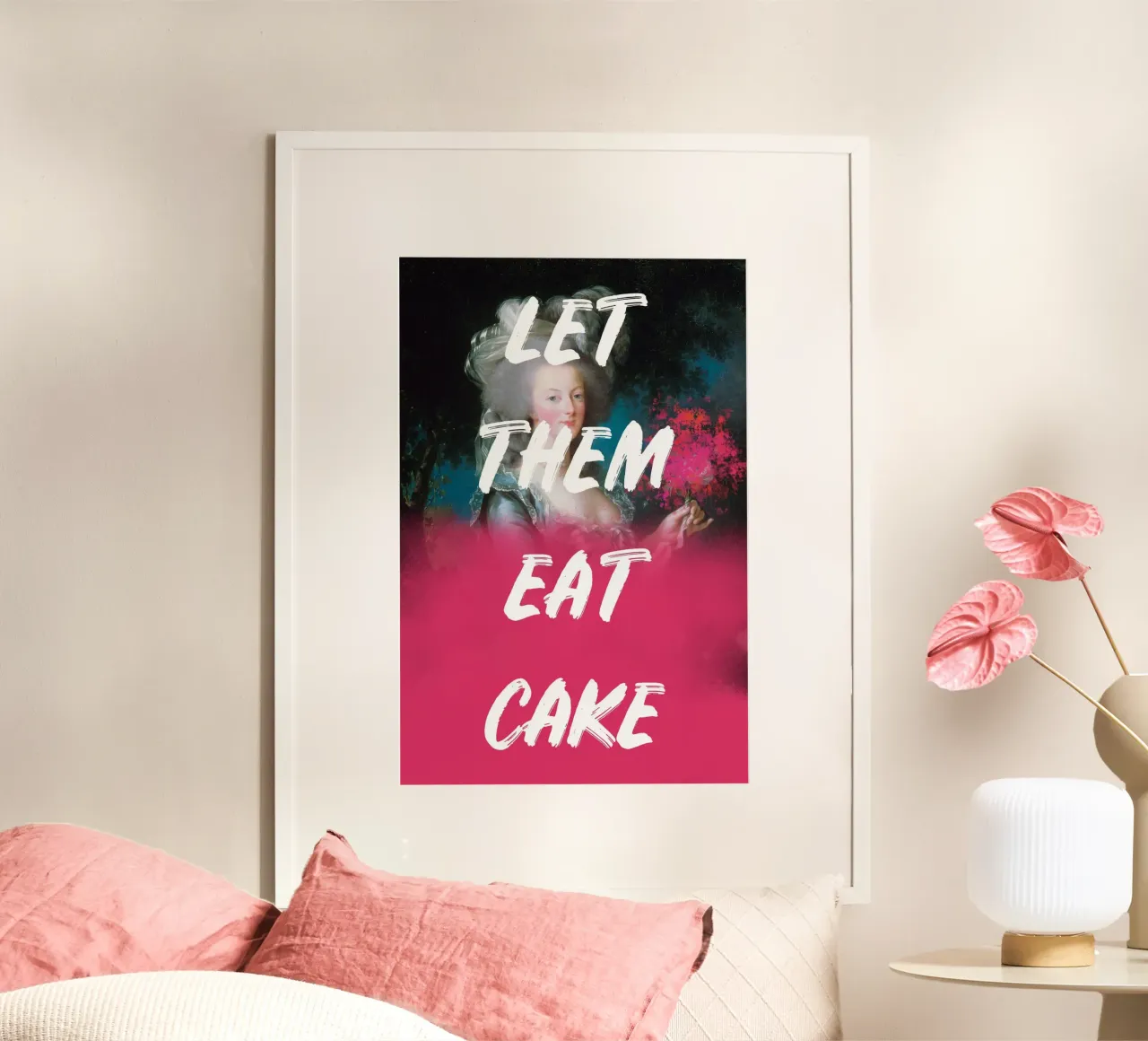 Marie-Antoinette Pink and White Text poster con telaio in legno da GraceDigitalArtCo