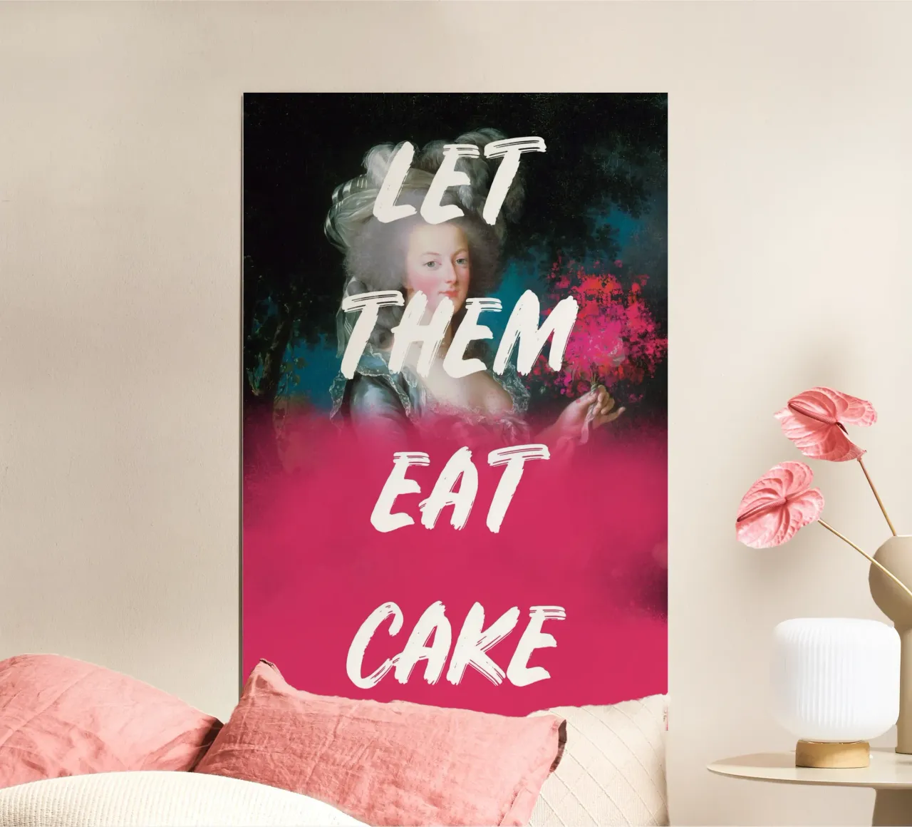 Marie-Antoinette Pink and White Text poster con telaio in legno da GraceDigitalArtCo