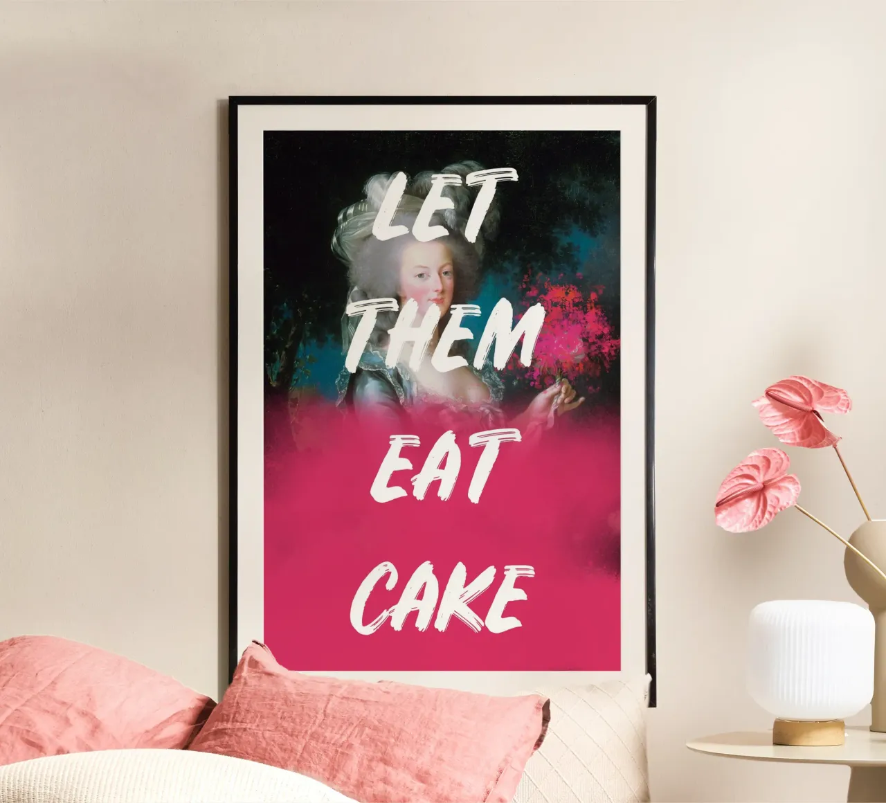 Marie-Antoinette Pink and White Text poster con telaio in legno da GraceDigitalArtCo
