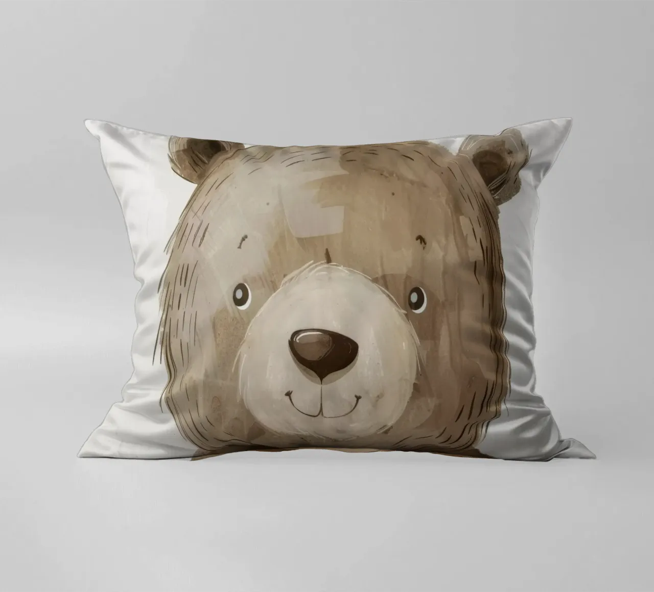 Illustrazione stilizzata di un cucciolo d'orso bruno sorridente cuscino da DesignDoodle