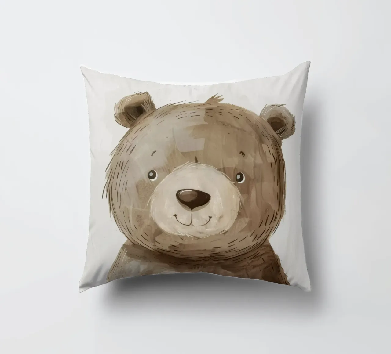Illustrazione stilizzata di un cucciolo d'orso bruno sorridente cuscino da DesignDoodle