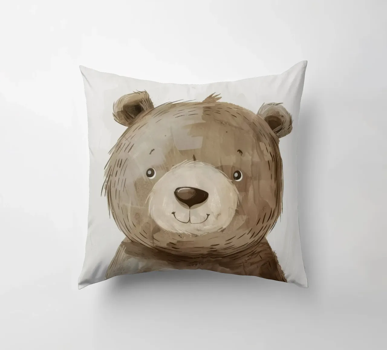 Illustrazione stilizzata di un cucciolo d'orso bruno sorridente cuscino da DesignDoodle