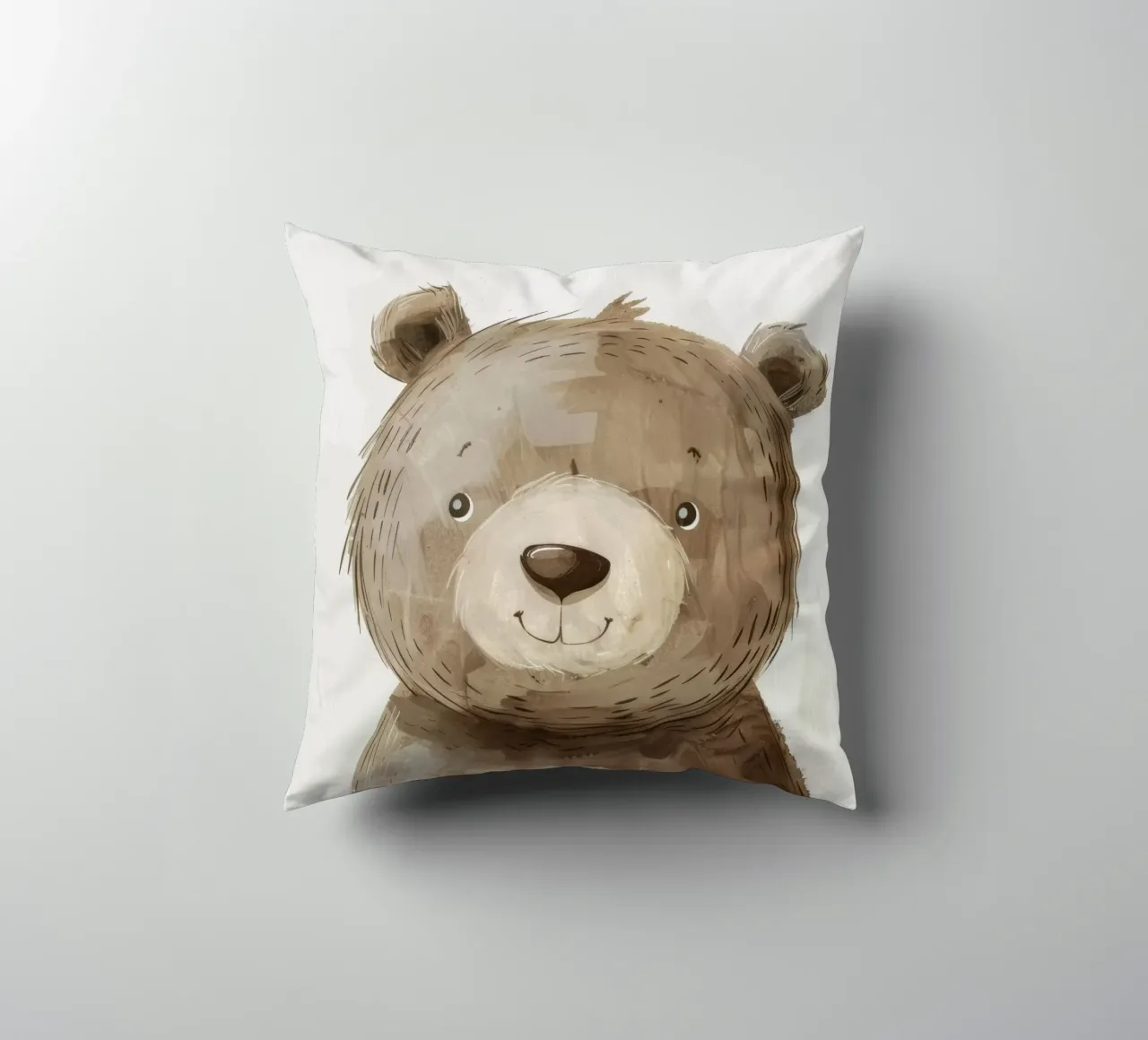 Illustrazione stilizzata di un cucciolo d'orso bruno sorridente cuscino da DesignDoodle