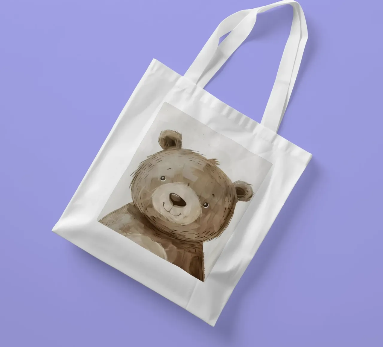 Illustrazione stilizzata di un cucciolo d'orso bruno sorridente borsa in juta da DesignDoodle