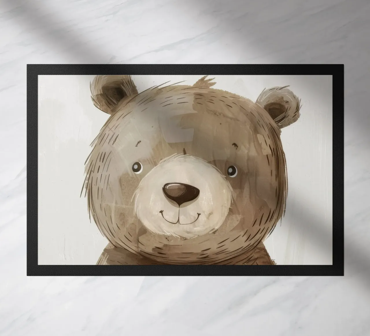 Illustrazione stilizzata di un cucciolo d'orso bruno sorridente zerbino da DesignDoodle