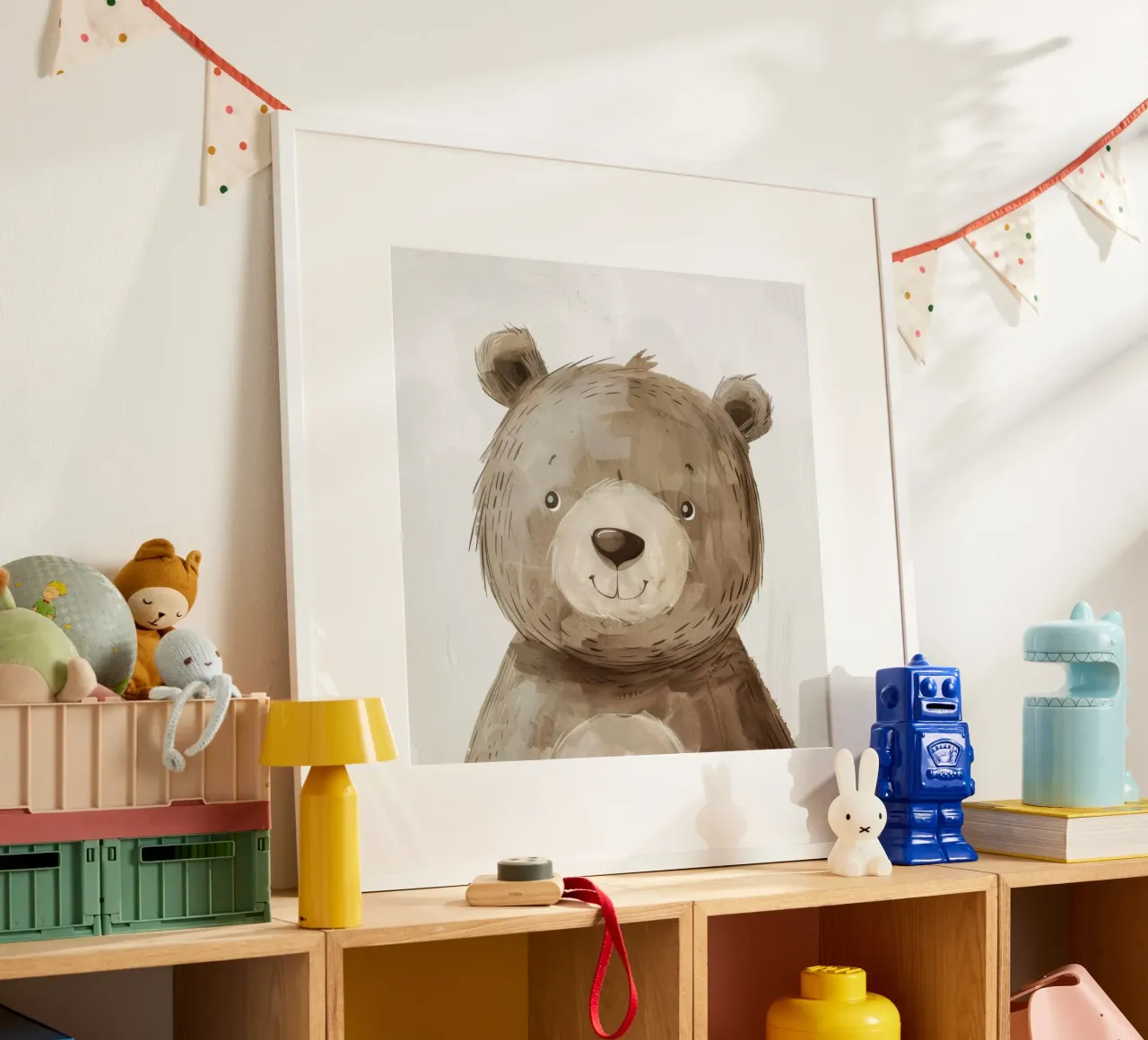 Illustrazione stilizzata di un cucciolo d'orso bruno sorridente carta hahnemühle da DesignDoodle