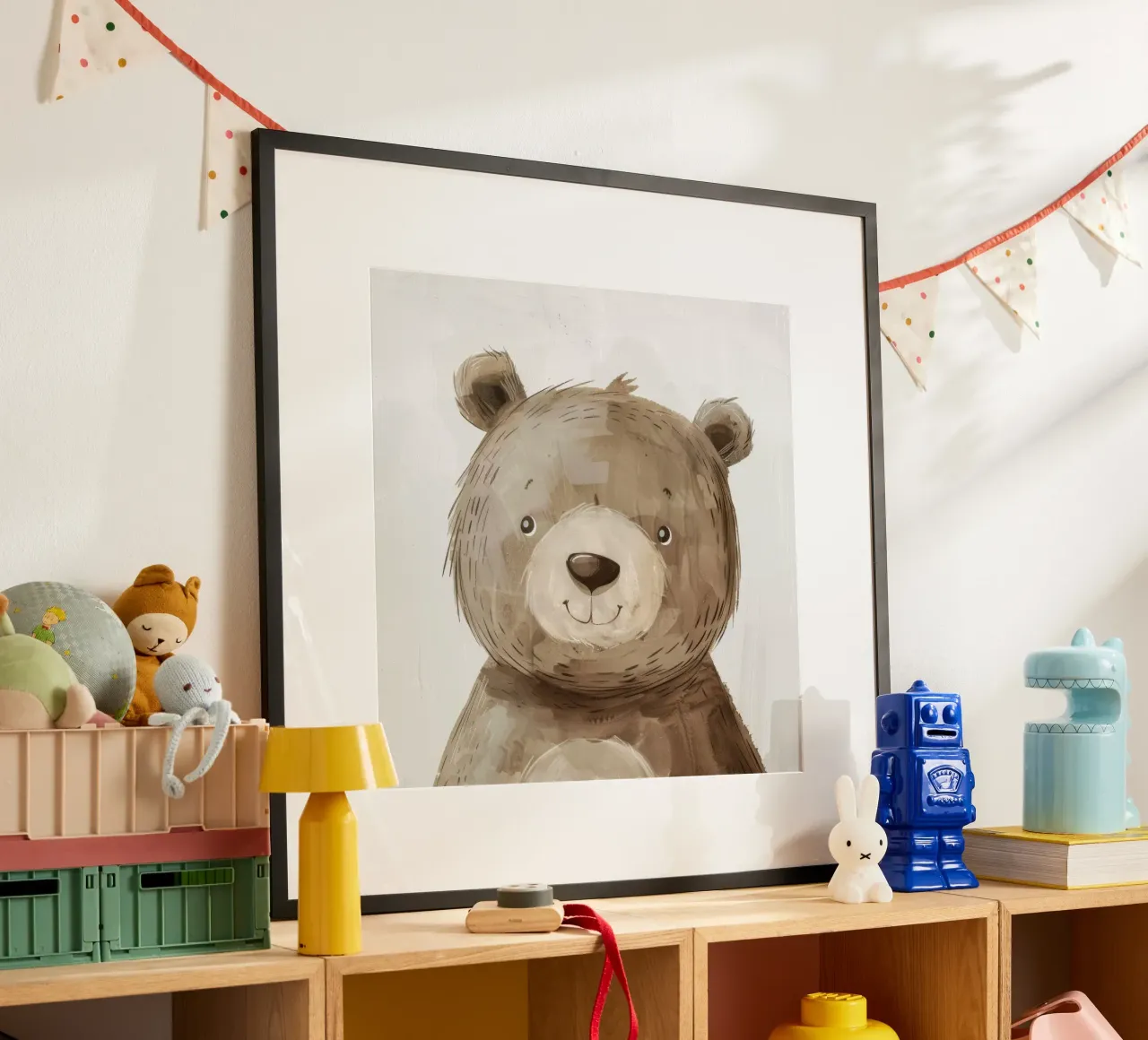 Illustrazione stilizzata di un cucciolo d'orso bruno sorridente carta hahnemühle da DesignDoodle