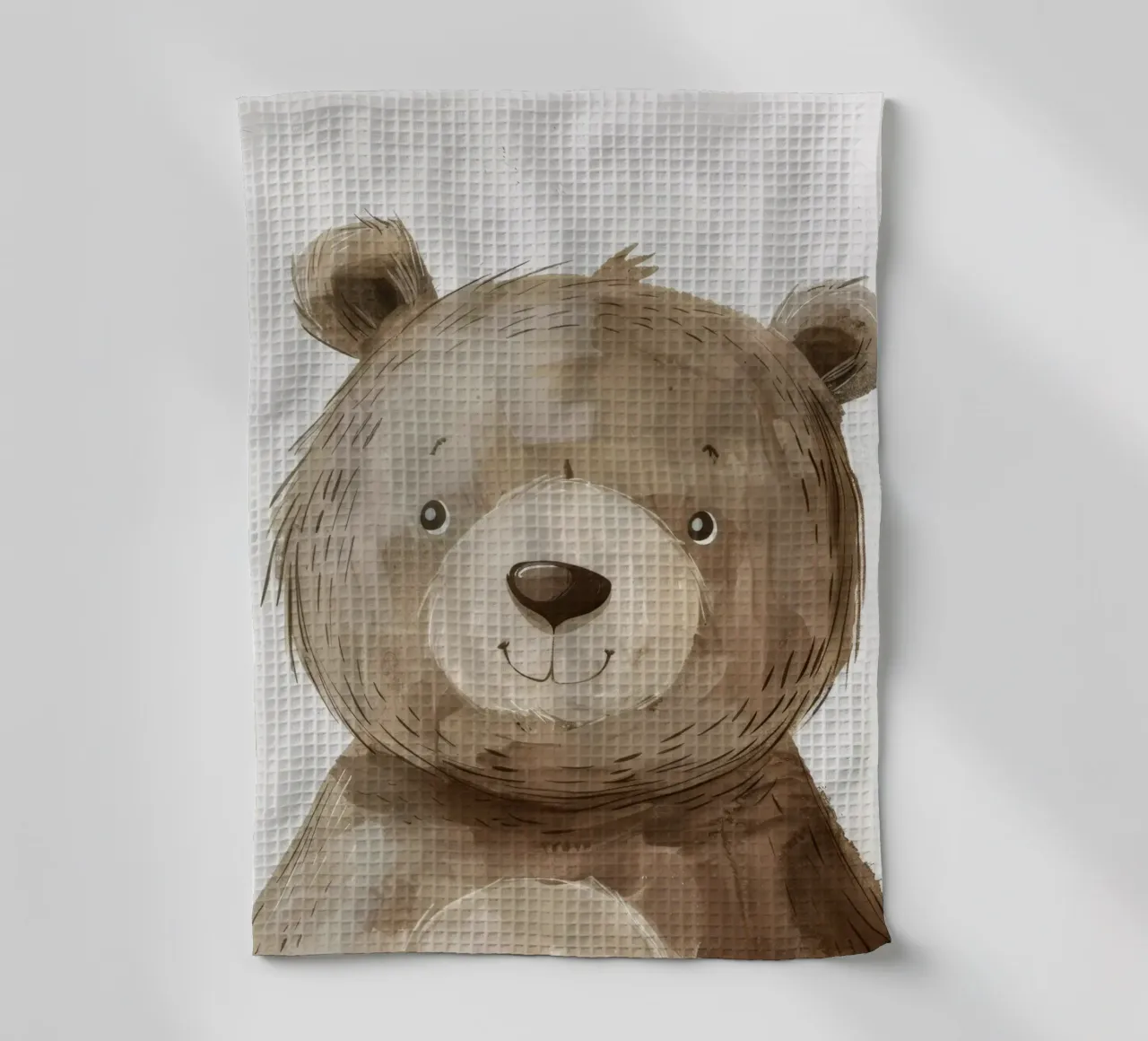 Illustrazione stilizzata di un cucciolo d'orso bruno sorridente canovaccio da cucina da DesignDoodle