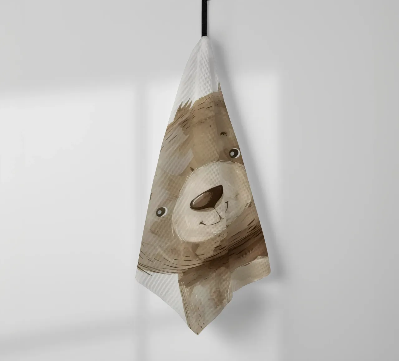 Illustrazione stilizzata di un cucciolo d'orso bruno sorridente canovaccio da cucina da DesignDoodle
