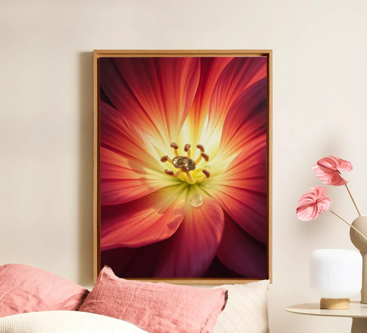 Radiant Bloom with Dewdrops canvas with Floater frame by Artistic-shop