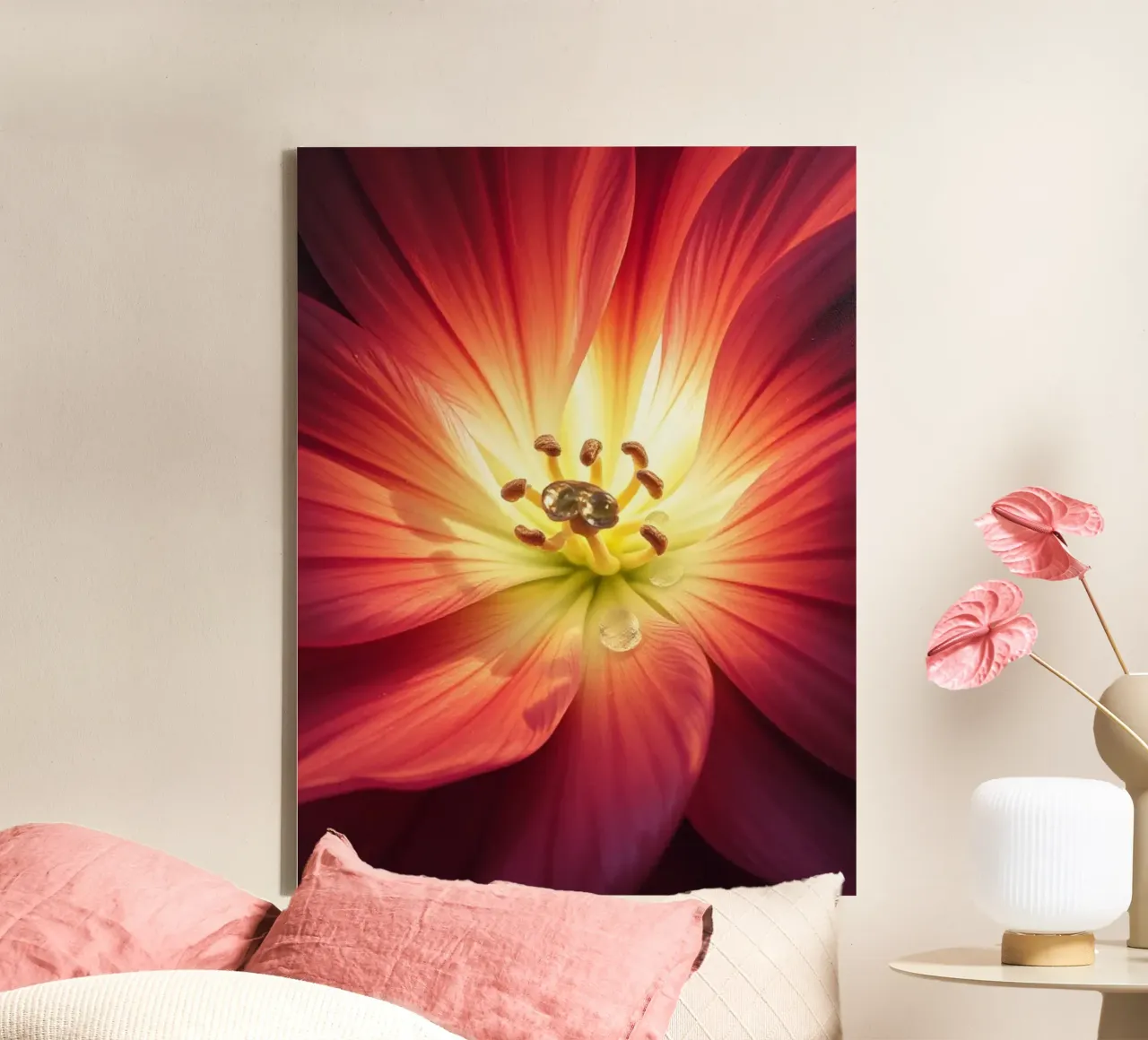 Radiant Bloom with Dewdrops canvas with Floater frame by Artistic-shop