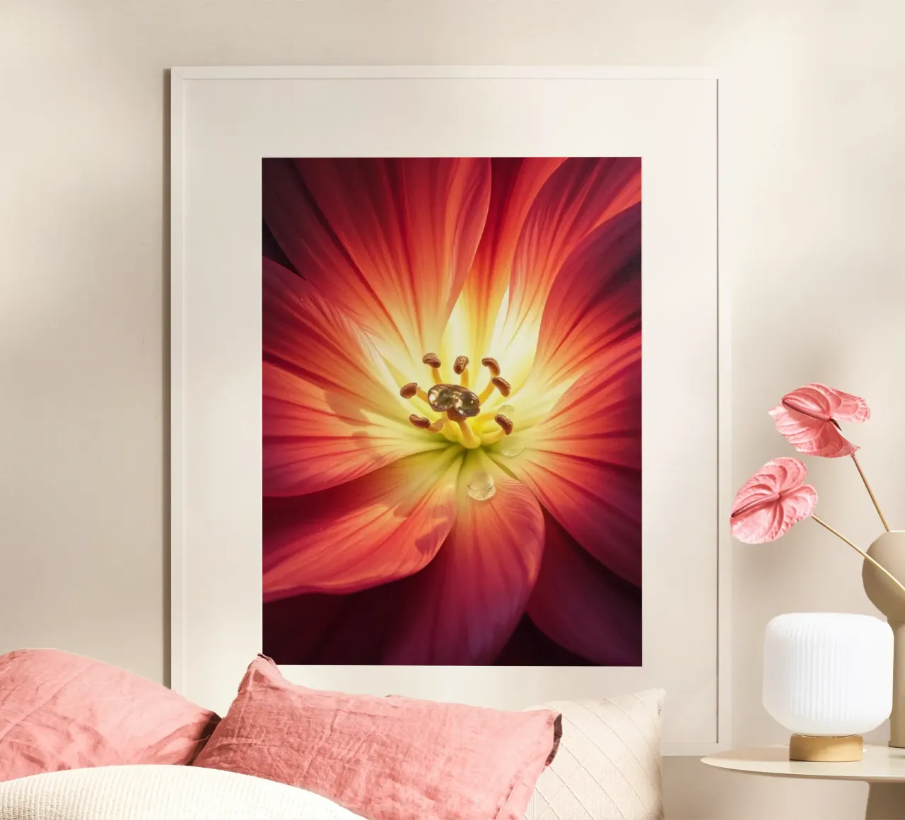 Fiore radioso con gocce di rugiada poster con telaio in plastica da Artistic-shop