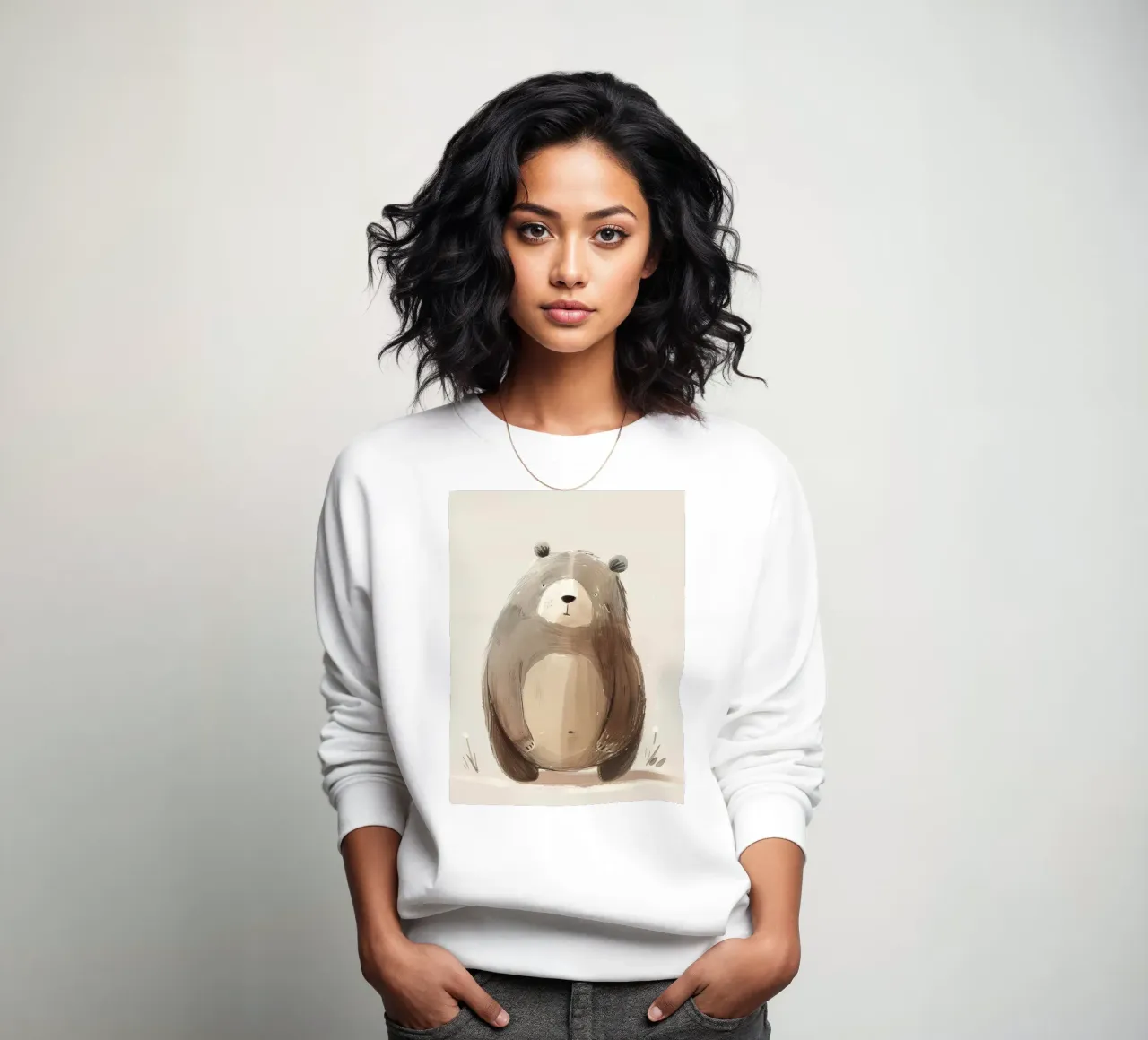Illustrazione stilizzata ad acquerello di un orso bruno felpa da DesignDoodle