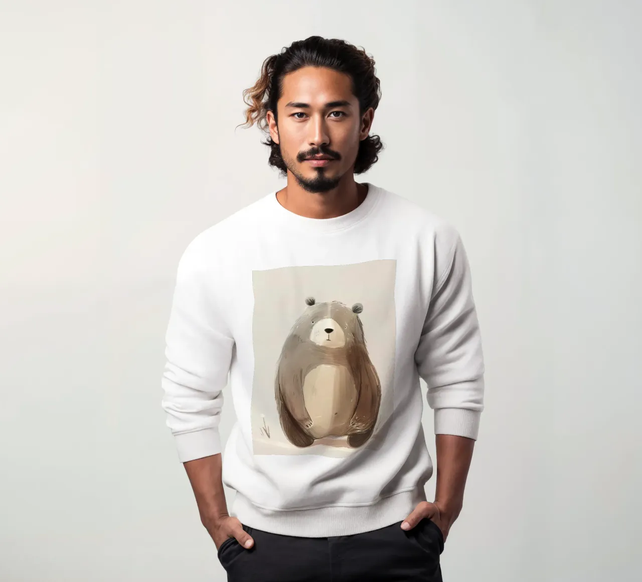 Illustrazione stilizzata ad acquerello di un orso bruno felpa da DesignDoodle